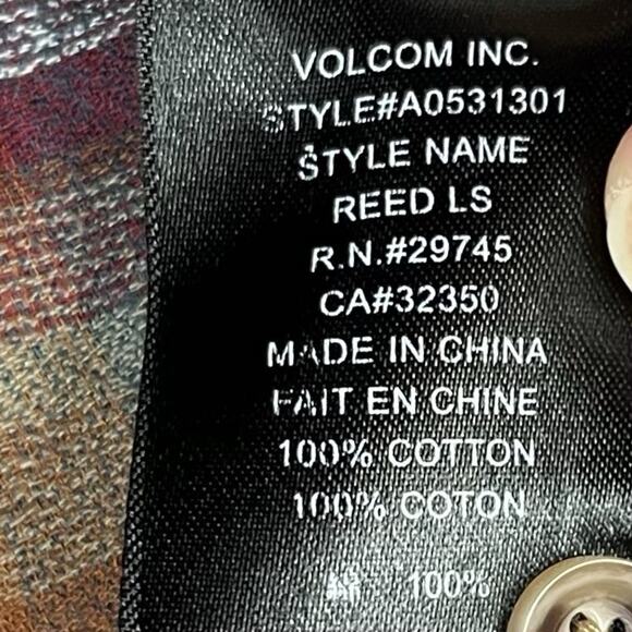 Volcom Shirt Mens Large Red Browning Sleeve Plaid Classic Fit Lumberjack Skater - Picture 10 of 11